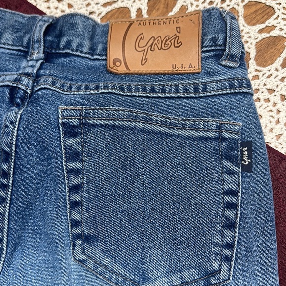 Yagi skinny bell bottom jeans 2 tone denim with floral embroidery size 3 junior - Picture 9 of 14